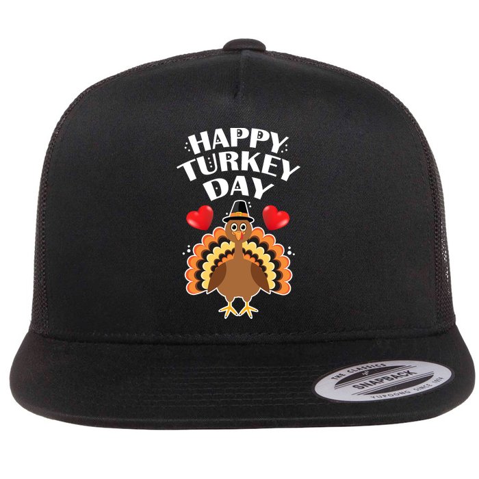 Funny Happy Turkey Day Flat Bill Trucker Hat