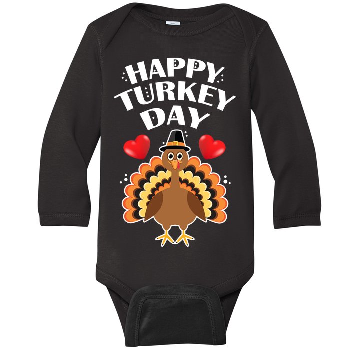 Funny Happy Turkey Day Baby Long Sleeve Bodysuit