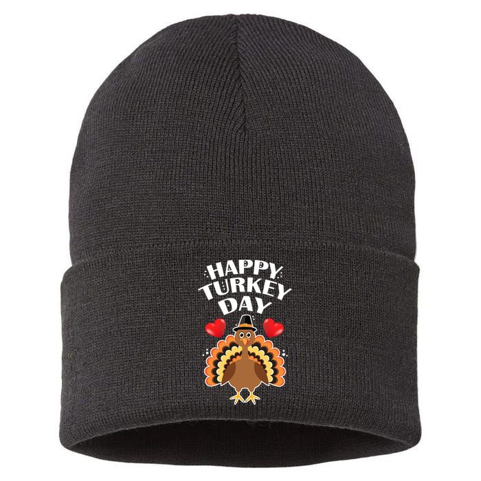 Funny Happy Turkey Day Sustainable Knit Beanie