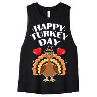 Funny Happy Turkey Day Women's Racerback Cropped Tank