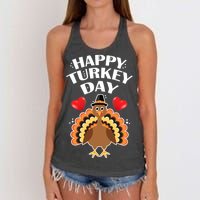 Funny Happy Turkey Day Women's Knotted Racerback Tank