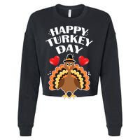 Funny Happy Turkey Day Cropped Pullover Crew