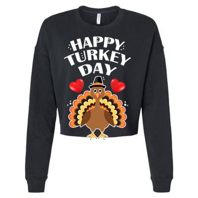 Funny Happy Turkey Day Cropped Pullover Crew