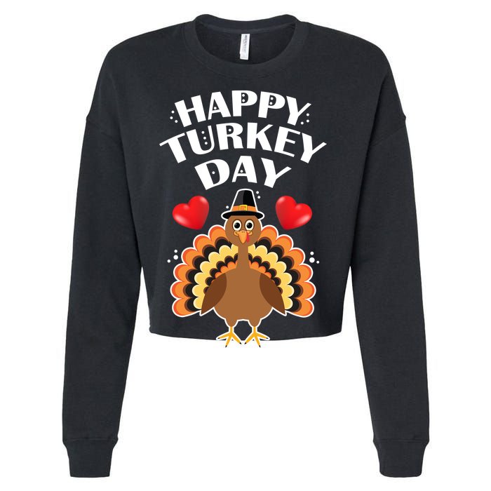 Funny Happy Turkey Day Cropped Pullover Crew