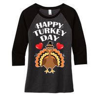 Funny Happy Turkey Day Women's Tri-Blend 3/4-Sleeve Raglan Shirt