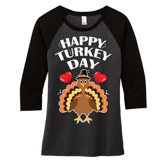 Funny Happy Turkey Day Women's Tri-Blend 3/4-Sleeve Raglan Shirt