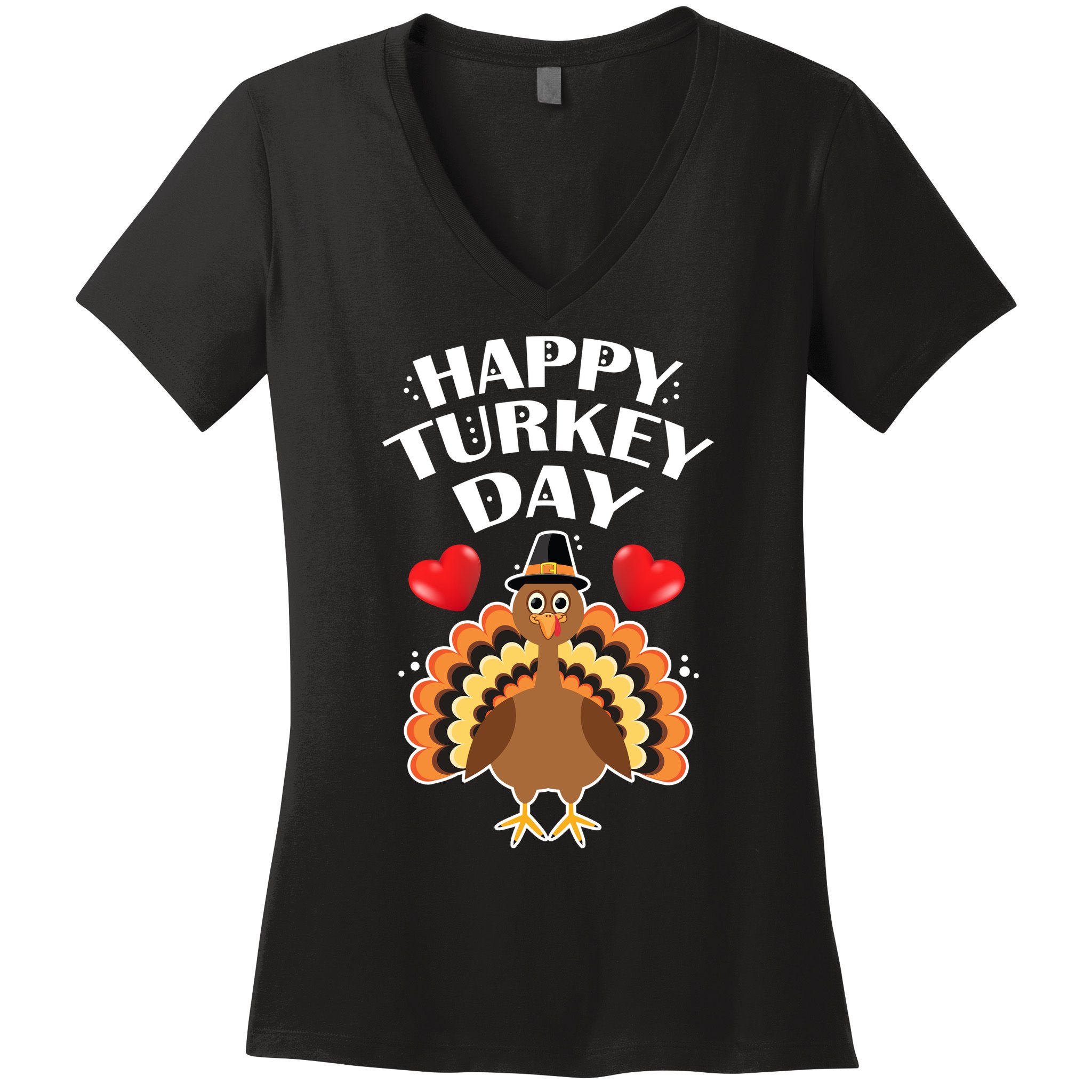 Funny Happy Turkey Day Women's V-Neck T-Shirt