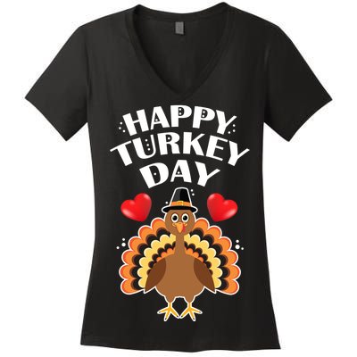 Funny Happy Turkey Day Women's V-Neck T-Shirt