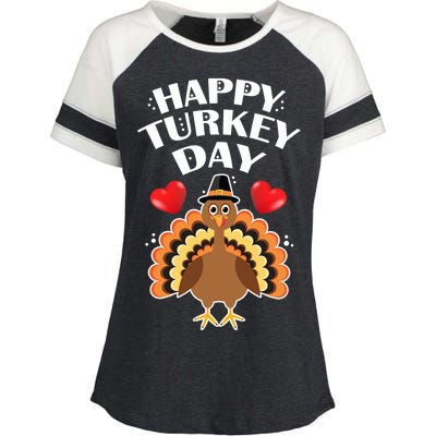 Funny Happy Turkey Day Enza Ladies Jersey Colorblock Tee