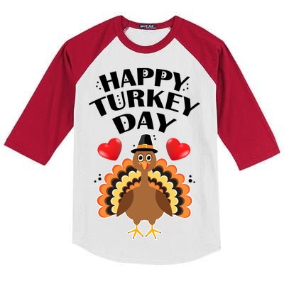 Funny Happy Turkey Day Kids Colorblock Raglan Jersey