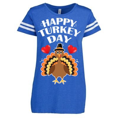 Funny Happy Turkey Day Enza Ladies Jersey Football T-Shirt