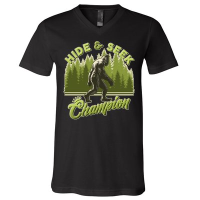 Funny Hide & Seek Champion Big Foot Sasquatch Monster  V-Neck T-Shirt