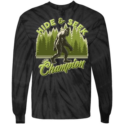 Funny Hide & Seek Champion Big Foot Sasquatch Monster  Tie-Dye Long Sleeve Shirt