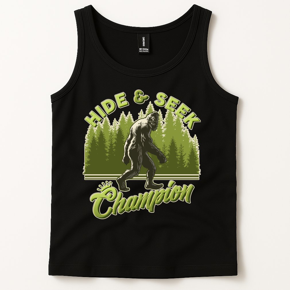Funny Hide & Seek Champion Big Foot Sasquatch Monster  Tank Top