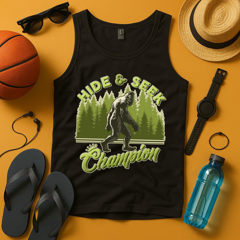 Funny Hide & Seek Champion Big Foot Sasquatch Monster  Tank Top