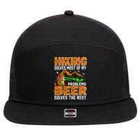 Funny Hiking Beer Solves Problems 7 Panel Mesh Trucker Snapback Hat