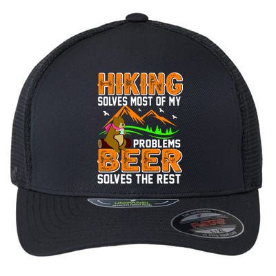 Funny Hiking Beer Solves Problems Flexfit Unipanel Trucker Cap