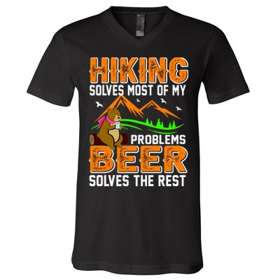 Funny Hiking Beer Solves Problems V-Neck T-Shirt