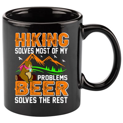 Funny Hiking Beer Solves Problems 11oz C Handle Ceramic Mug
