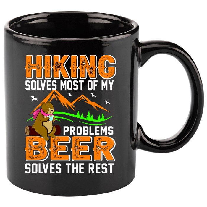 Funny Hiking Beer Solves Problems 11oz C Handle Ceramic Mug