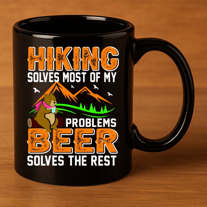 Funny Hiking Beer Solves Problems 11oz C Handle Ceramic Mug