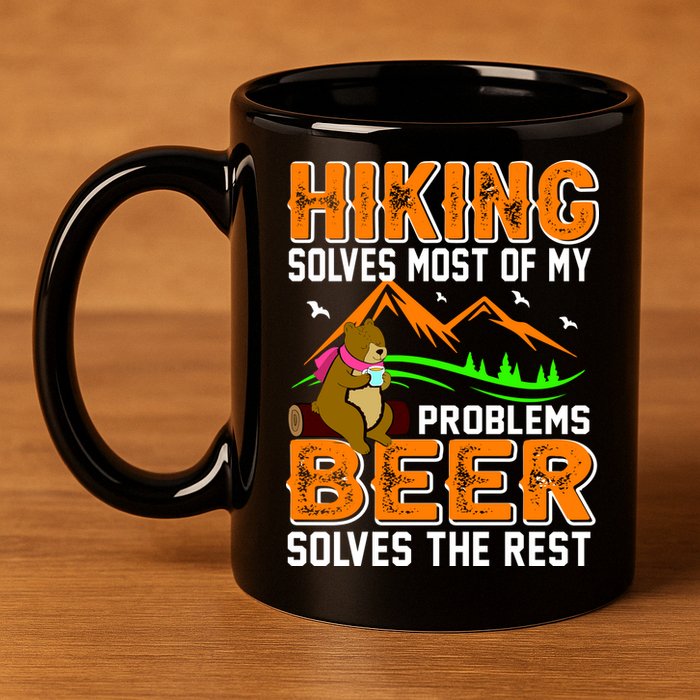 Funny Hiking Beer Solves Problems 11oz C Handle Ceramic Mug
