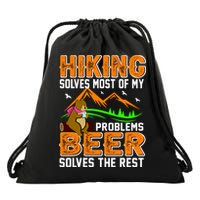 Funny Hiking Beer Solves Problems Drawstring Bag