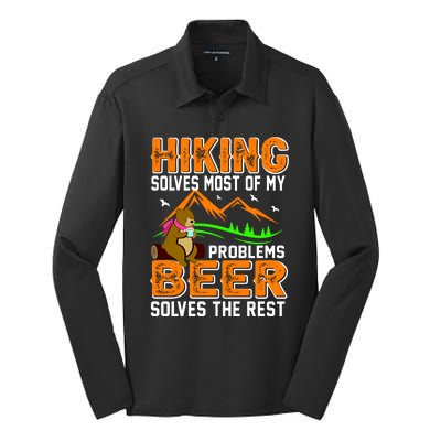 Funny Hiking Beer Solves Problems Silk Touch Performance Long Sleeve Polo