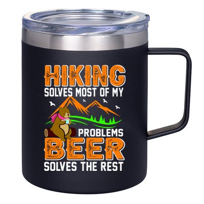 Funny Hiking Beer Solves Problems 12oz Stainless Steel Coffee Mug