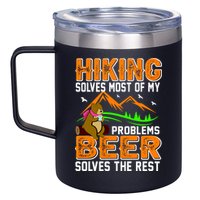 Funny Hiking Beer Solves Problems 12oz Stainless Steel Coffee Mug