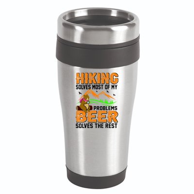 Funny Hiking Beer Solves Problems 16oz Travel Tumbler