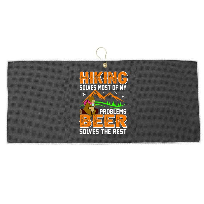 Funny Hiking Beer Solves Problems Large Microfiber Waffle Golf Towel
