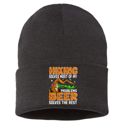 Funny Hiking Beer Solves Problems Sustainable Knit Beanie