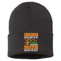 Funny Hiking Beer Solves Problems Sustainable Knit Beanie
