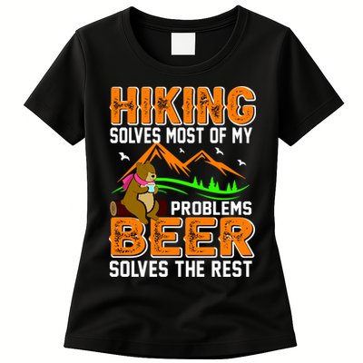 Funny Hiking Beer Solves Problems Womens T-Shirt