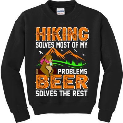 Funny Hiking Beer Solves Problems Kids Sweatshirt