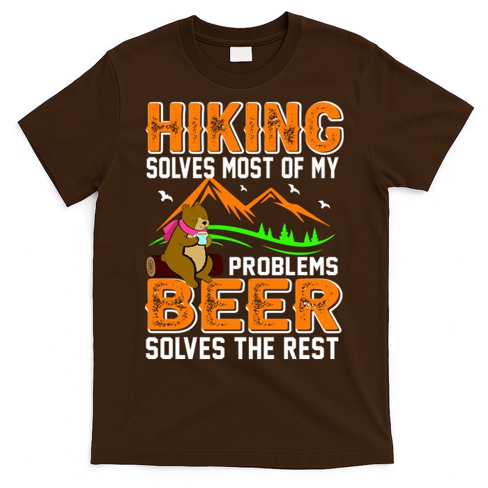 Funny Hiking Beer Solves Problems T-Shirt