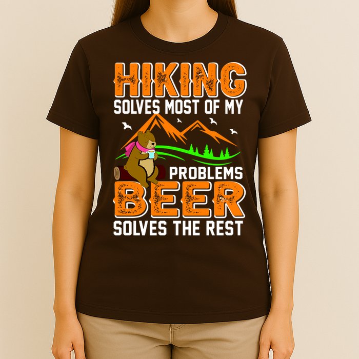 Funny Hiking Beer Solves Problems T-Shirt