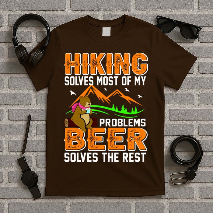 Funny Hiking Beer Solves Problems T-Shirt