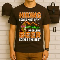 Funny Hiking Beer Solves Problems T-Shirt