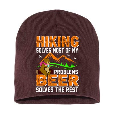 Funny Hiking Beer Solves Problems Short Acrylic Beanie