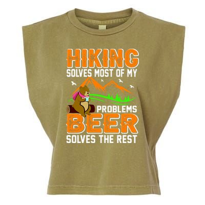 Funny Hiking Beer Solves Problems Garment-Dyed Women's Muscle Tee