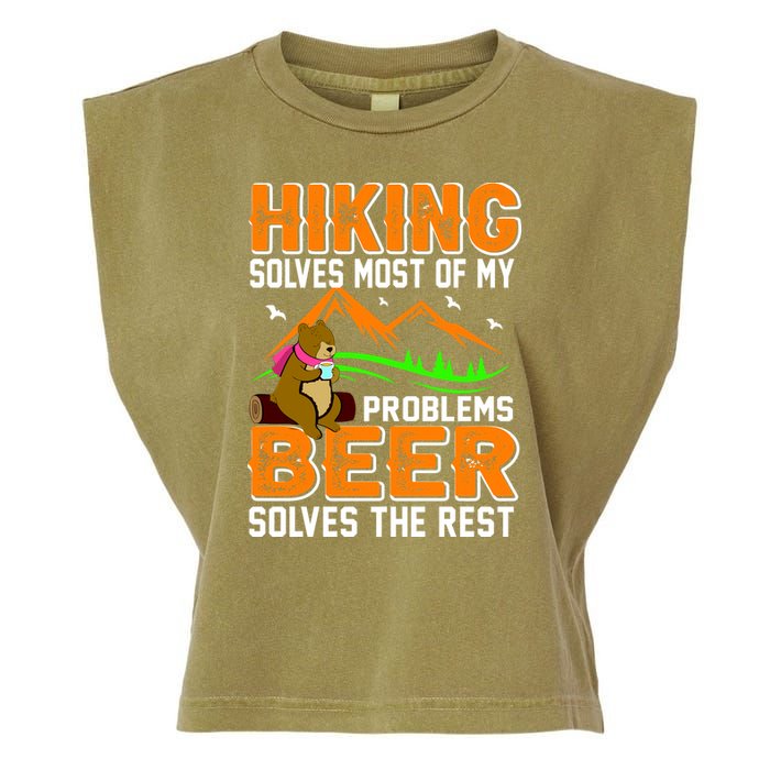 Funny Hiking Beer Solves Problems Garment-Dyed Women's Muscle Tee
