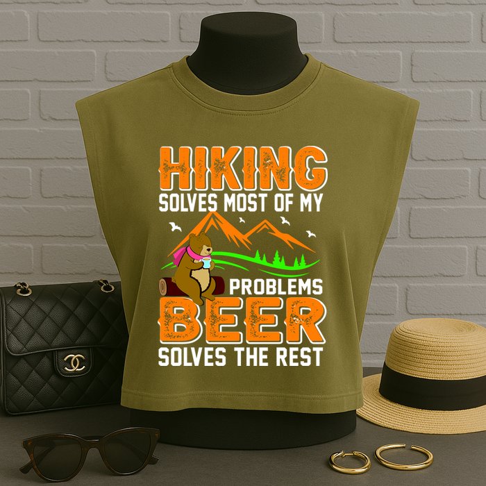 Funny Hiking Beer Solves Problems Garment-Dyed Women's Muscle Tee