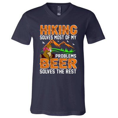 Funny Hiking Beer Solves Problems V-Neck T-Shirt