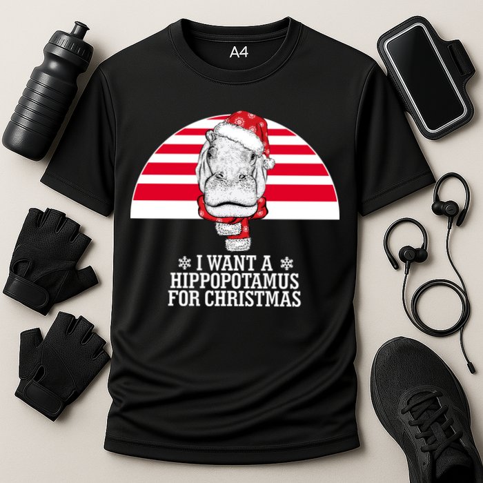 Funny Hippo I Want A Hippopotamus For Christmas Cooling Performance Crew T-Shirt