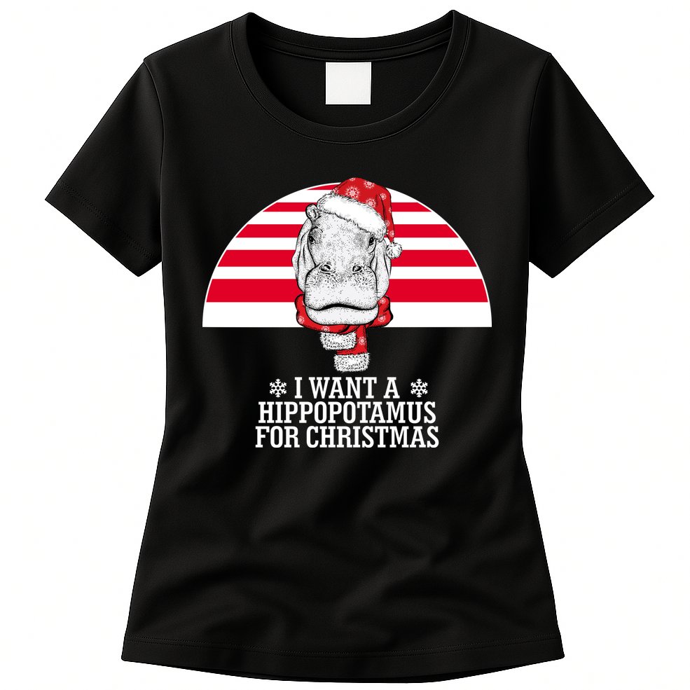 Funny Hippo I Want A Hippopotamus For Christmas Womens T-Shirt