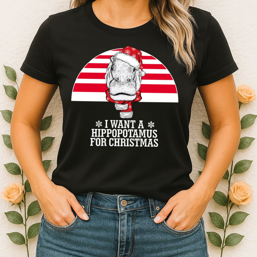 Funny Hippo I Want A Hippopotamus For Christmas Womens T-Shirt
