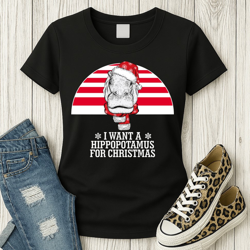 Funny Hippo I Want A Hippopotamus For Christmas Womens T-Shirt