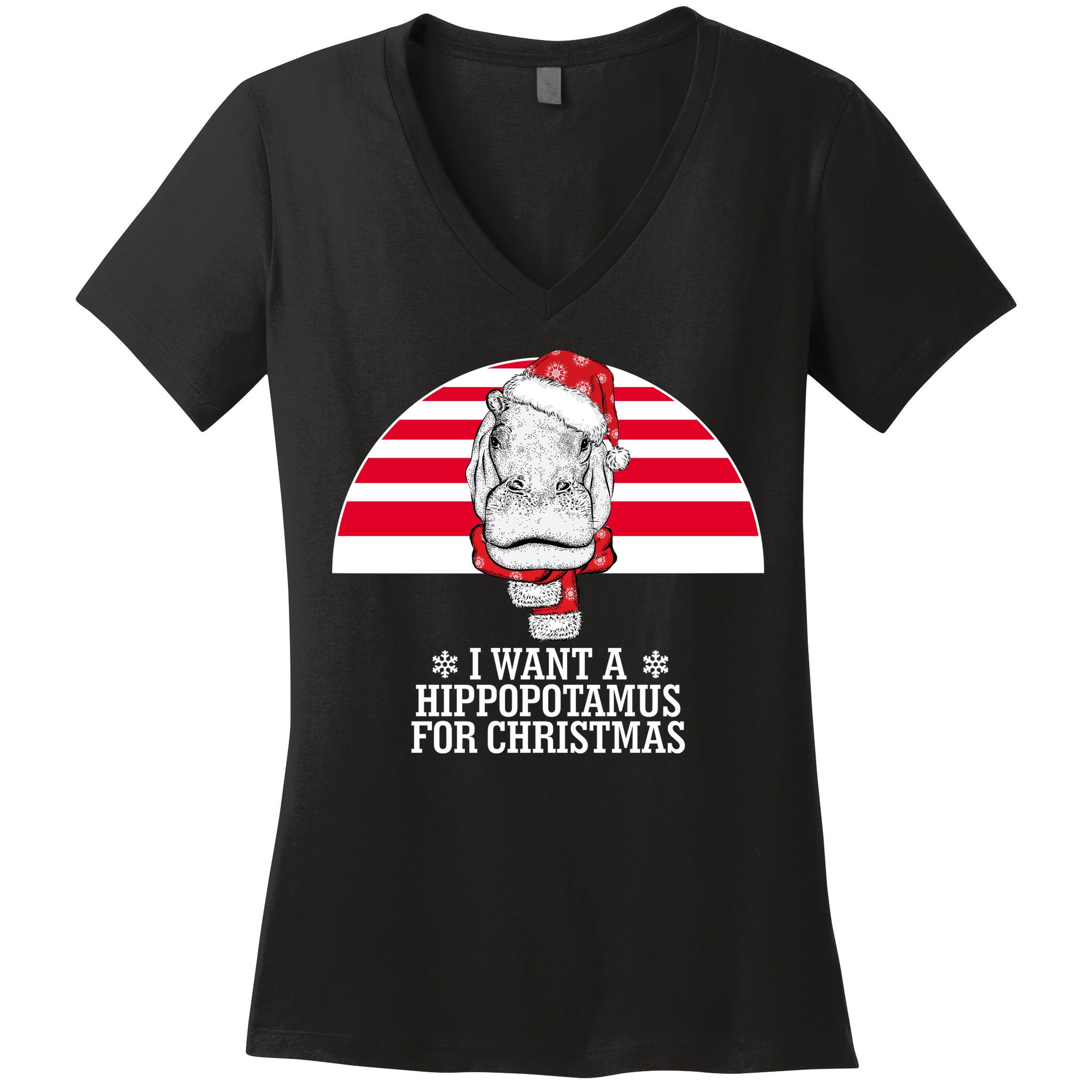 Funny Hippo I Want A Hippopotamus For Christmas Women's V-Neck T-Shirt